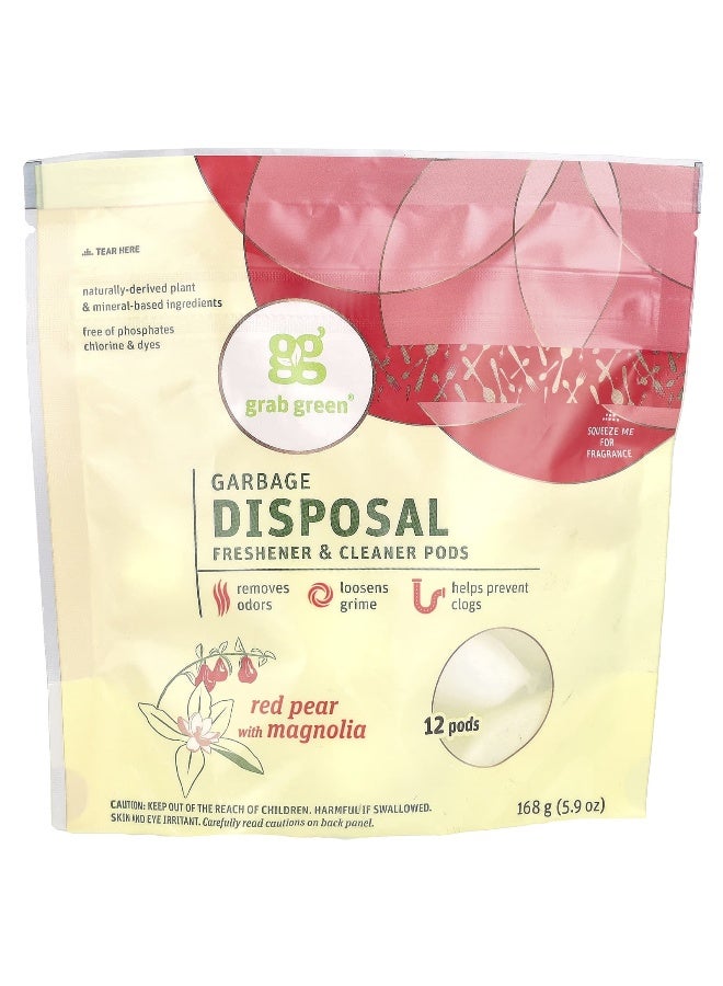 Grab Green Grab Green, Garbage Disposal Freshener & Cleaner Pods, Red Pear with Magnolia, 12 Pods, 5.9 oz (168 g)  - Image 1