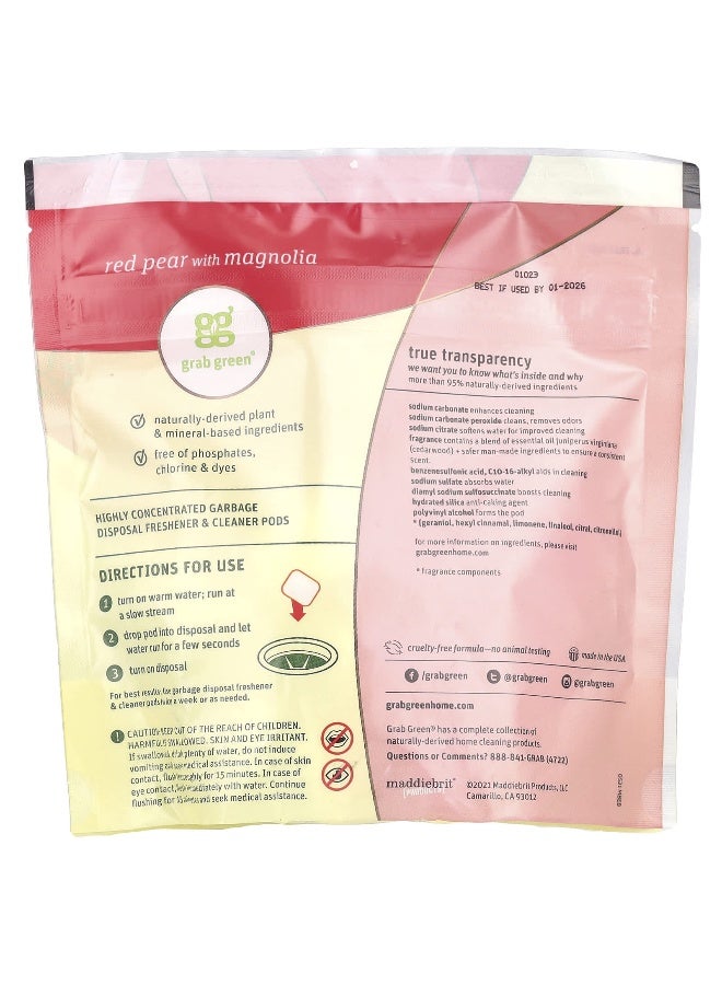 Grab Green Grab Green, Garbage Disposal Freshener & Cleaner Pods, Red Pear with Magnolia, 12 Pods, 5.9 oz (168 g)  - Image 2
