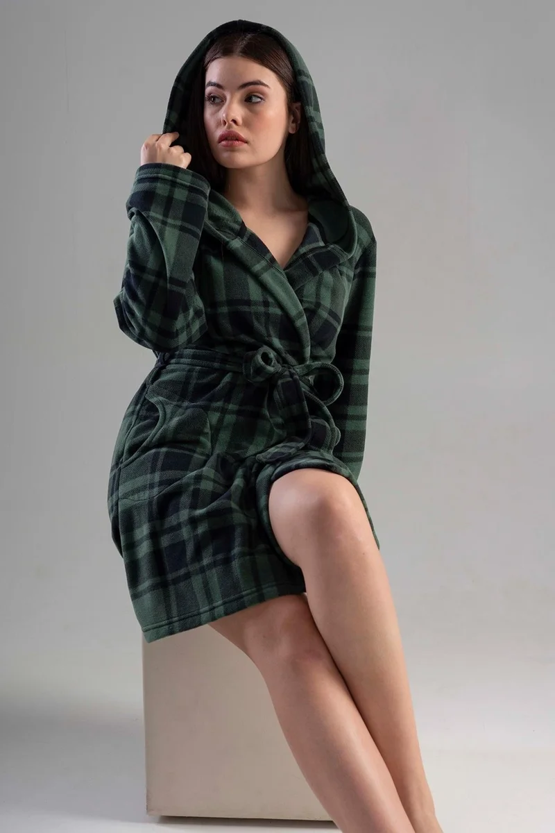 فينيتا Women's Short Green Fleece Dressing Gown 201024-0357