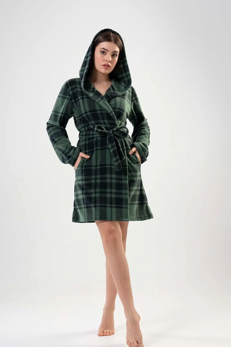 فينيتا Women's Short Green Fleece Dressing Gown 201024-0357