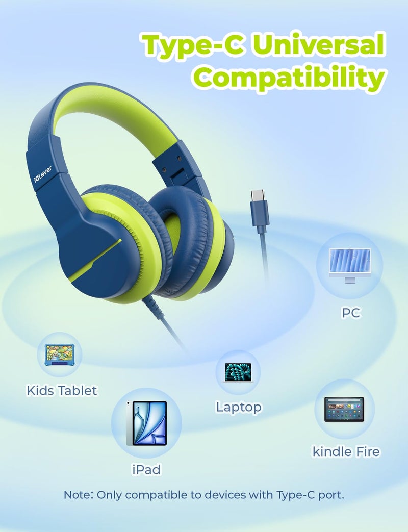 iClever USB C Headphones for Kids, Over-Ear for Boys Girls, Safe Volume 85dBA, Foldable Wired Kids Headphones for iPad, HS19S - Image 5