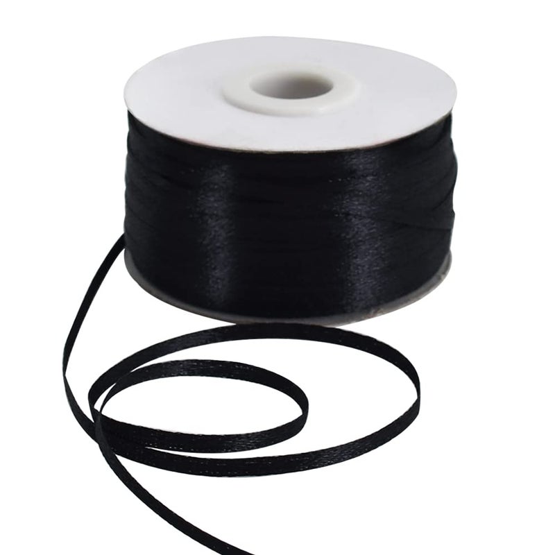 TONIFUL 3mm x 180M Black Thin Solid Satin Ribbon Giant Spool Double Face Woven Polyester Fabric Ribbons for Crafts Hanging Tags Invitation Card Balloons Bouquet Hair Gift Wrapping Party Decoration