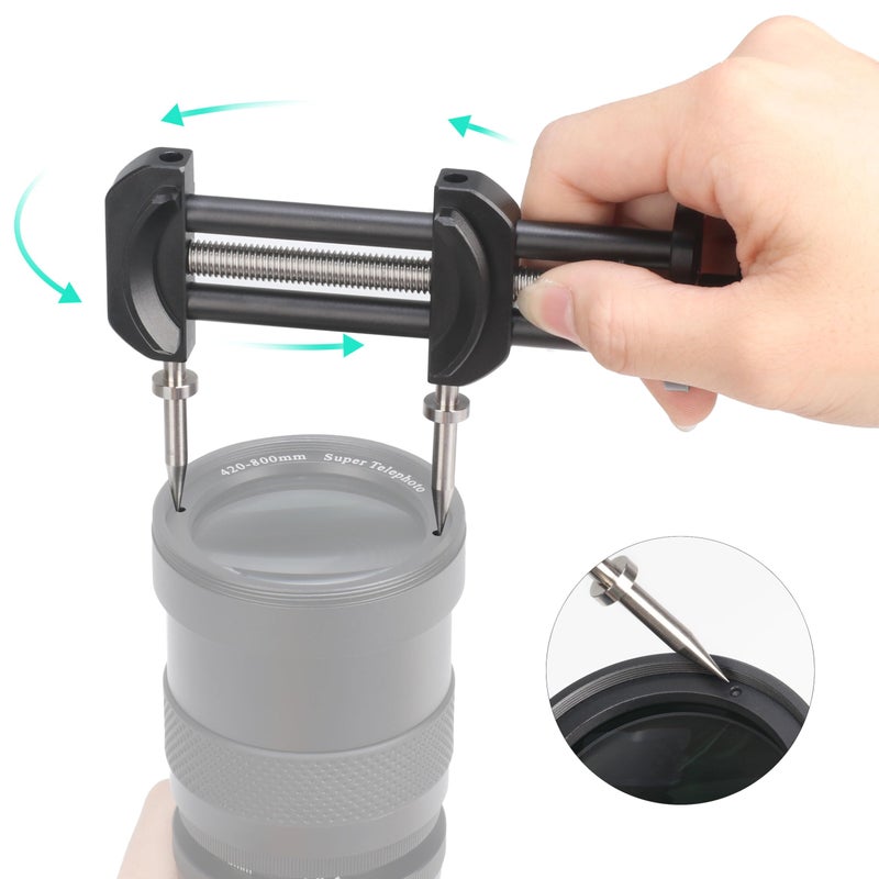 Fotga Metal Camera Lens Vise Tool Kit with Flat & Pointed Tips for Lens Repair Dented Filter Ring Thread Restoration Spanner Set with 12-90mm Adjustable Jaw for Diameter 22-105mm Lens Filter Ring - Image 4