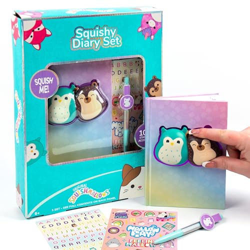 Squishmallows Original Squishy Diary Set Includes 5 x 7 Diary 60 Sheets Kawaii Stickers Pen Fun Journaling Kit Sketchbook for Kids School Supplies Journal for Girls - Image 1