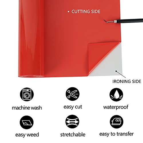 TUMIYA Red Heat Transfer Vinyl HTV Rolls, 12" x 8ft Red Iron on Vinyl for T-Shirt, Glossy Adhesive HTV Vinyl for Heat Press DIY Design Easy to Cut - Image 3
