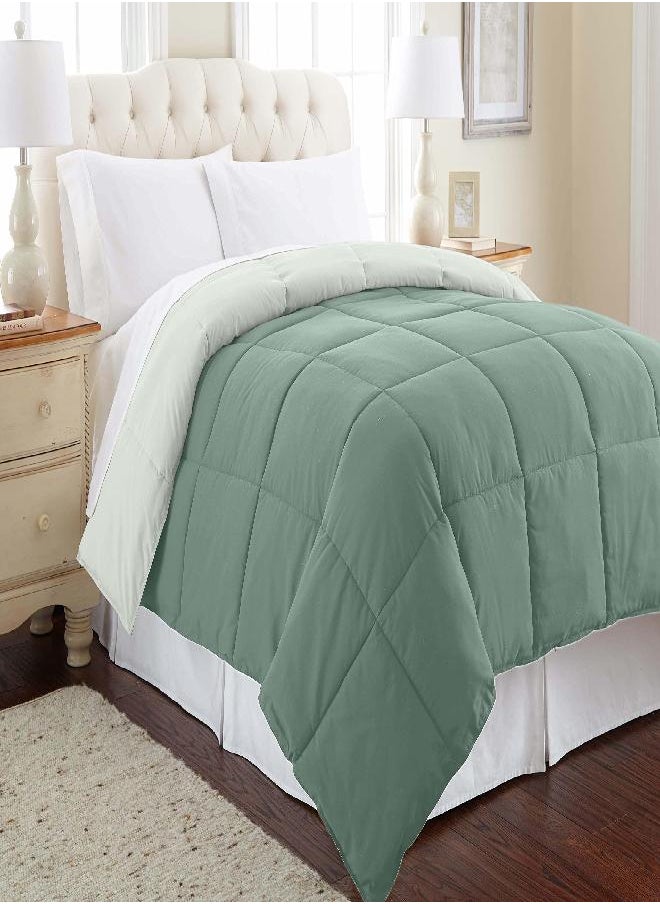 Modern Threads Modern Threads Down Alternative Microfiber Quilted Reversible Comforter & Duvet Insert - Soft, Comfortable Alternative to Goose Down - Bedding for All Seasons Ivory/Sage Full/Queen  - Image 1