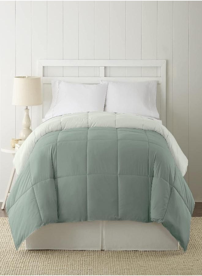 Modern Threads Modern Threads Down Alternative Microfiber Quilted Reversible Comforter & Duvet Insert - Soft, Comfortable Alternative to Goose Down - Bedding for All Seasons Ivory/Sage Full/Queen  - Image 2