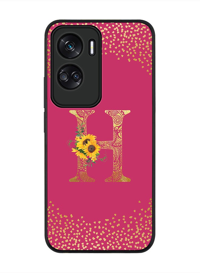 Stylizedd Cover for Honor 90 Lite 5G / Honor X50i 5G Case Rugged Black Slim fit Cases -Custom Monogram Initial Letter Mandala Floral Pattern Alphabet-H (Dark Pink Rose) - Image 1