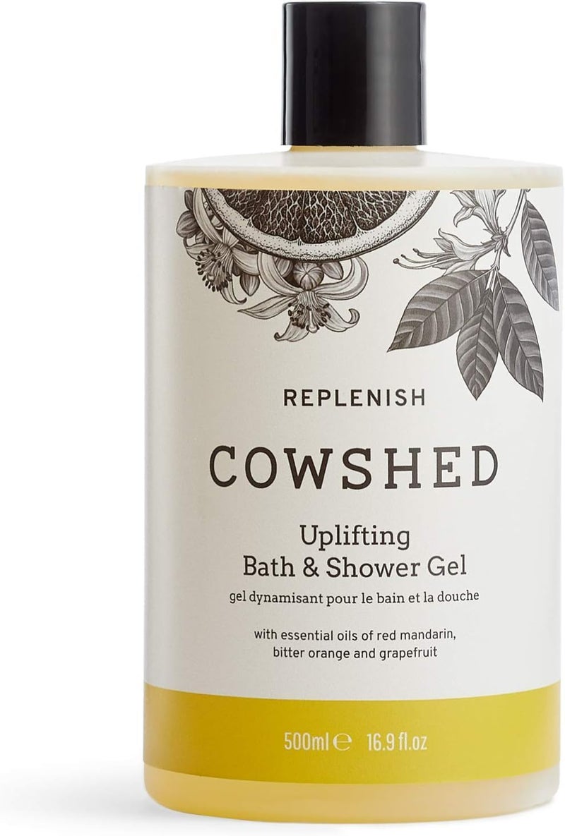 Cowshed Bath Shower Gel 500ml Replenish Uplifting Body Wash for Women Men Natural Body Wash No Parabens Hydrating Vegan Shower Gel with Red Mandarin Bitter Orange and Grapefruit