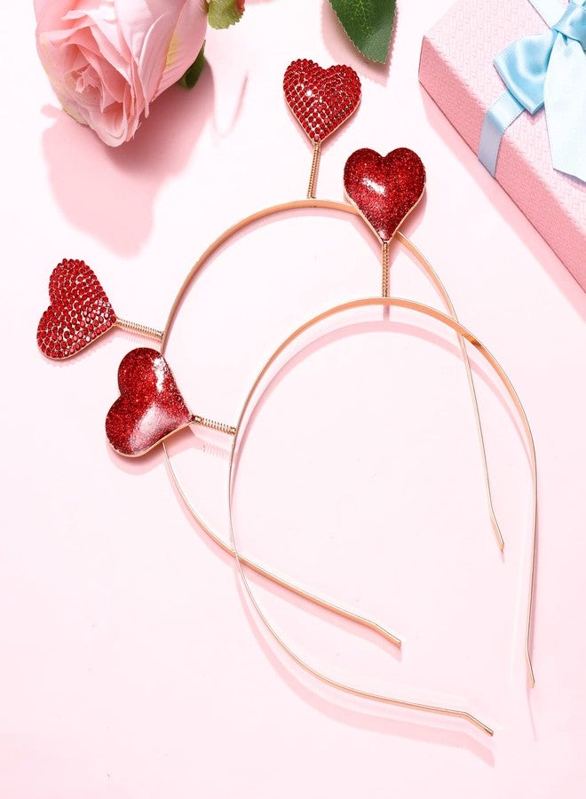 YAHPERN 2PCS Valentine’s Day Headband for Women Glitter Rhinestone Heart Hairbands Sweet Love Heart Head Boppers Party Hair Accessories Gifts - Image 2