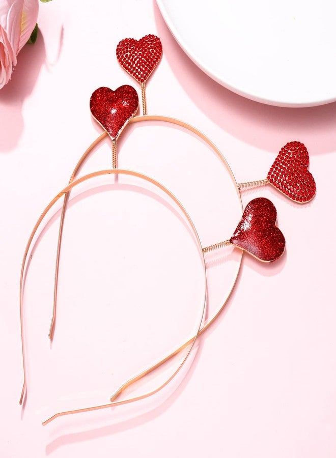 YAHPERN 2PCS Valentine’s Day Headband for Women Glitter Rhinestone Heart Hairbands Sweet Love Heart Head Boppers Party Hair Accessories Gifts - Image 3