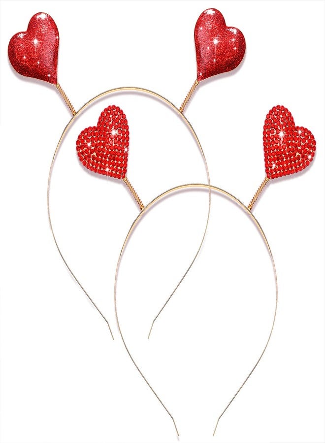 YAHPERN 2PCS Valentine’s Day Headband for Women Glitter Rhinestone Heart Hairbands Sweet Love Heart Head Boppers Party Hair Accessories Gifts - Image 1