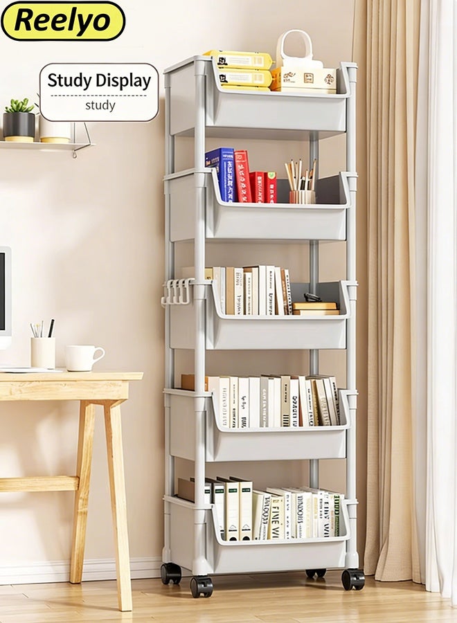 Reelyo 4-Tier Lightweight Rolling Utility Storage Cart with 360° Rotating Lockable Casters Wheels, Space-Saving Movable Trolley, Multi-Scene Organizer, Multi-Functional Storage Trolley for Office Supplies Home Kitchen Utensils Bathroom Toiletries Living Room Nursery and Small Space Organization - Image 5