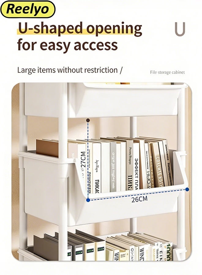 Reelyo 4-Tier Lightweight Rolling Utility Storage Cart with 360° Rotating Lockable Casters Wheels, Space-Saving Movable Trolley, Multi-Scene Organizer, Multi-Functional Storage Trolley for Office Supplies Home Kitchen Utensils Bathroom Toiletries Living Room Nursery and Small Space Organization - Image 3