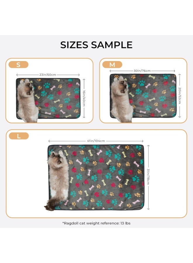 1 Pack 3 Blankets Fluffy Premium Fleece Pet Blanket Flannel Paw Printed Throw for Dog Cat(Medium 30x20'', Grey) - Image 3
