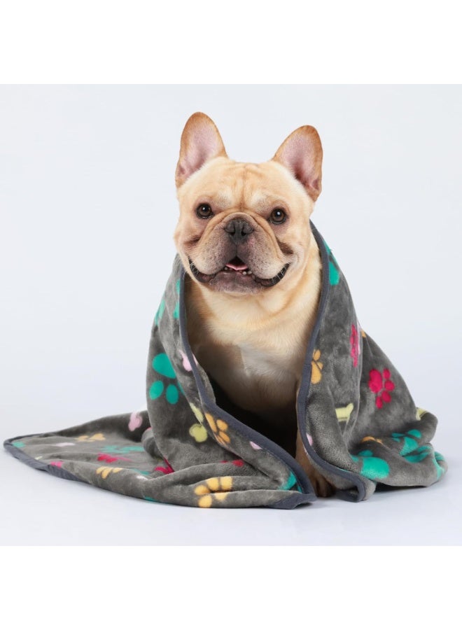 1 Pack 3 Blankets Fluffy Premium Fleece Pet Blanket Flannel Paw Printed Throw for Dog Cat(Medium 30x20'', Grey) - Image 4