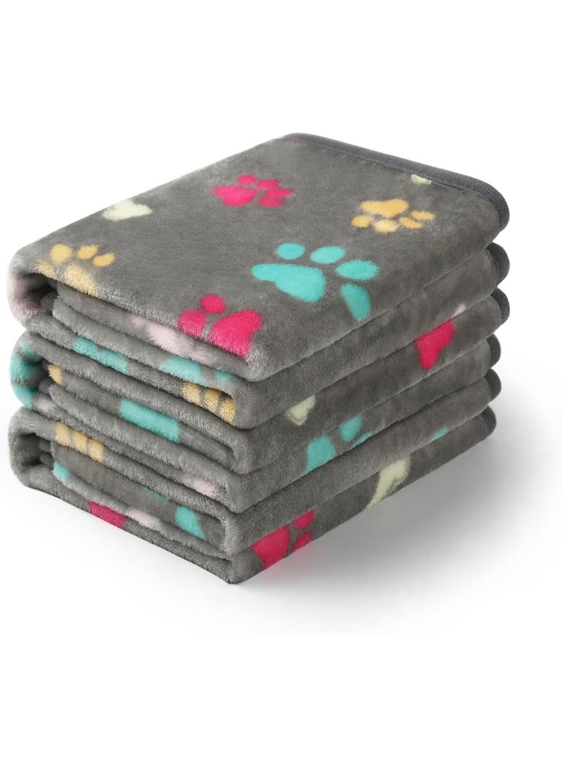 1 Pack 3 Blankets Fluffy Premium Fleece Pet Blanket Flannel Paw Printed Throw for Dog Cat(Medium 30x20'', Grey) - Image 1
