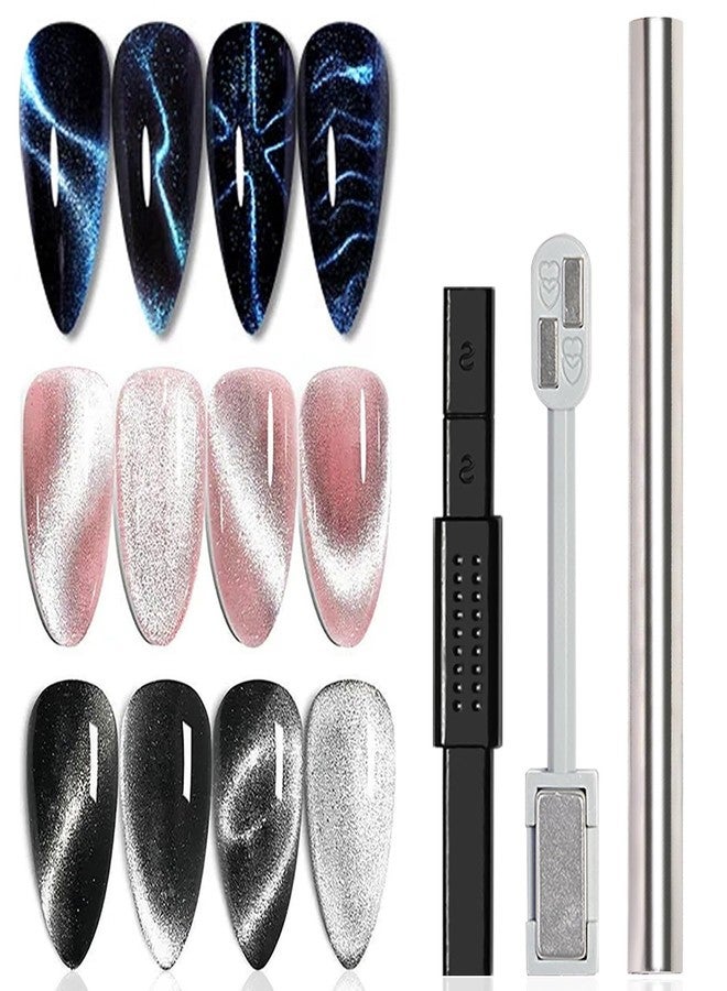 SILPECWEE 3Pcs Cat Eye Magnet for Nails Gel Nail Polish Magnet Wand Nail Art Magnetic Nail Polish Double-Headed Magnets Sticks Cat Eye Nail Design Tools Nail Art Accessories - Image 1