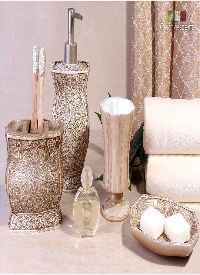 Creative Scents - Creative Scents Bathroom Trash Can - Decorative Bathroom Wastebasket - Durable Waste Bin - Space Friendly Waste Basket for Bathroom, Powder Room, Bedroom Or Living Room Decor - Victoria Style (Beige) - Image 1