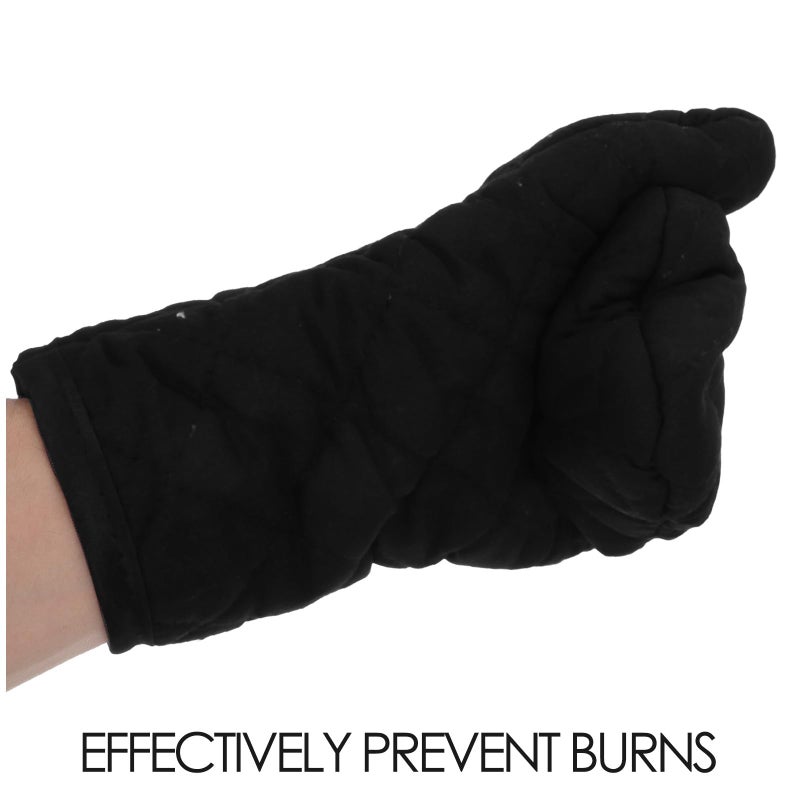 Black Thick Cotton Heat Resistant Oven Mitt Glove For Baking Grilling Cooking - Image 4