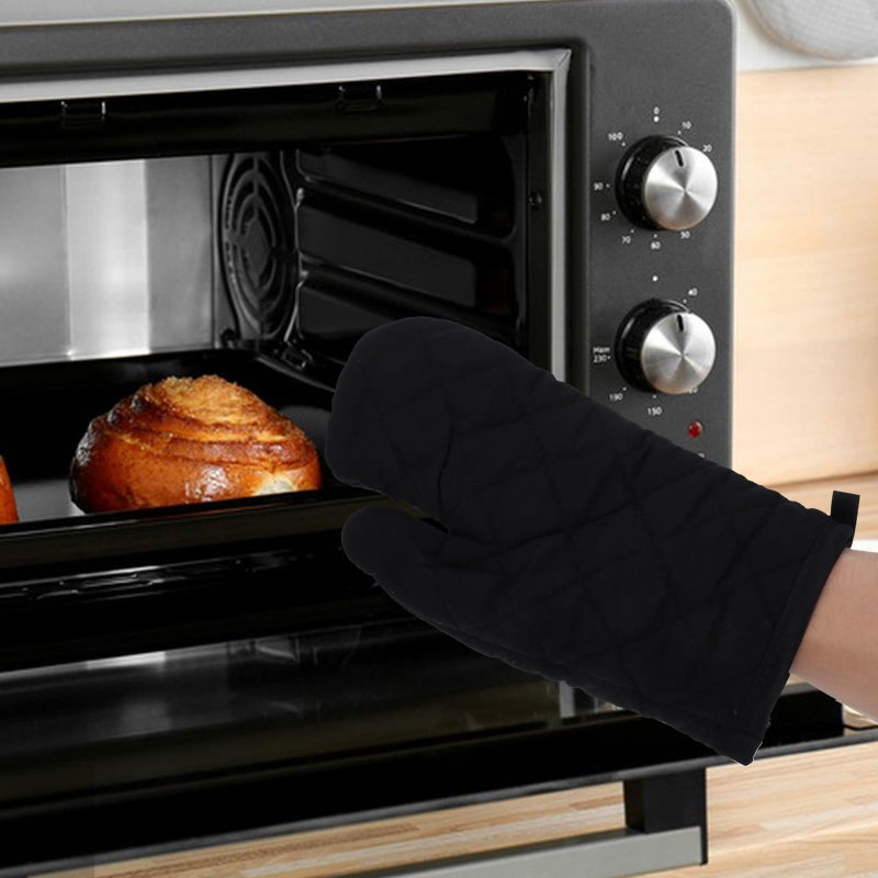 Black Thick Cotton Heat Resistant Oven Mitt Glove For Baking Grilling Cooking - Image 5