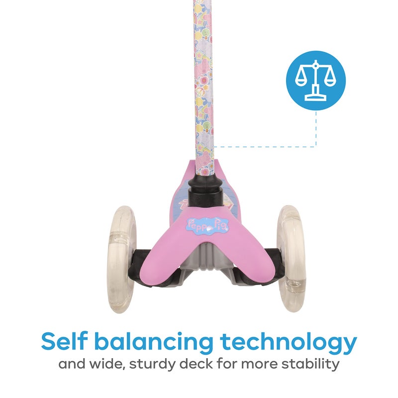 SAKAR Peppa Pig Self Balancing Kick Scooter with Light Up Wheels, Extra Wide Deck, 3 Wheel Platform, Foot Activated Brake, 75 lbs Limit, Kids & Toddlers Girls or Boys, for Ages 3 and Up (AST483084-BLU-STK-1) - Image 4