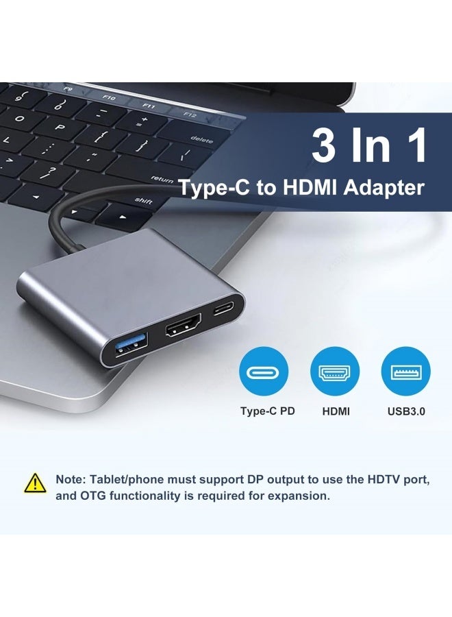 موزع 3 في 1 من النوع C، USB من النوع C إلى HDTV 4K + Type-C PD 100W شحن سريع + USB 3.0 يدعم نقل البيانات بسرعة عالية تصل إلى 5 جيجابت في الثانية (5120 ميجابت في الثانية) محول متعدد المنافذ - Image 2