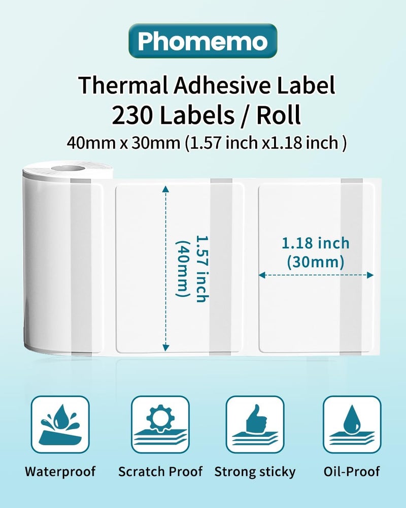 phomemo Thermal Labels- Green On Clears Sticker Label For M110/M221/M220/M120/M200 Label Printer,1.57"X1.18"(40X30Mm),230 Labels/Roll, For Barcode/Address/Mailing/Logo/Business/Home Tag - Image 3