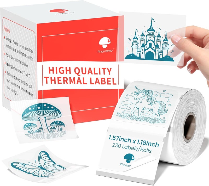 phomemo Thermal Labels- Green On Clears Sticker Label For M110/M221/M220/M120/M200 Label Printer,1.57"X1.18"(40X30Mm),230 Labels/Roll, For Barcode/Address/Mailing/Logo/Business/Home Tag - Image 1