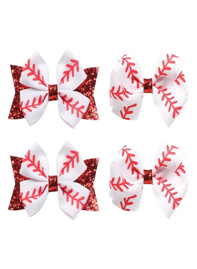 GSHLLO 4 Pcs Baseball Hair Bow Clips Softball Hair Bows Bowknot Hair Clips Grosgrain Ribbon Bow Hair Clips Sport Hair Barrettes Sports Cheer Hair Accessories - Image 1