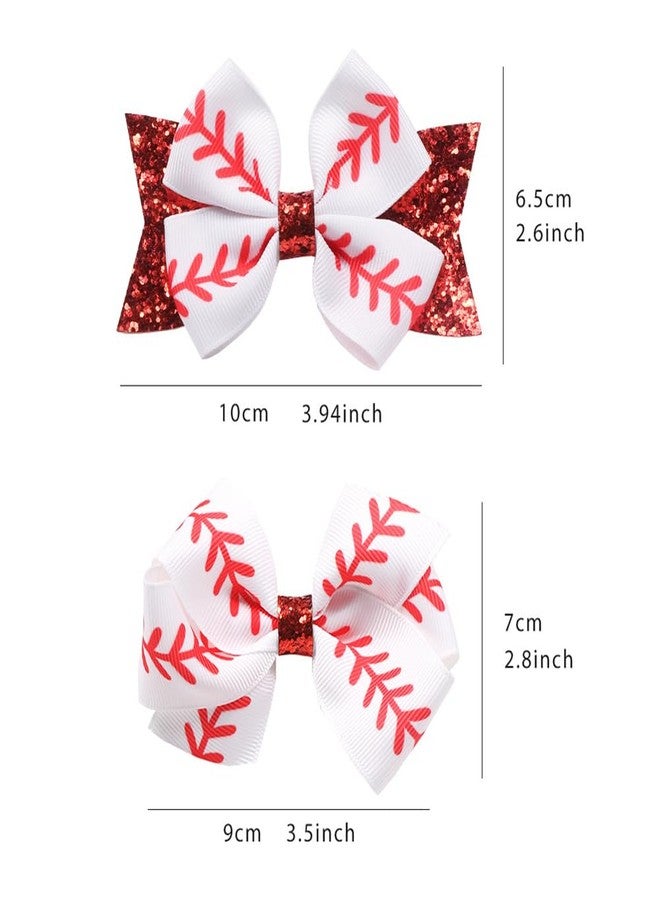 GSHLLO 4 Pcs Baseball Hair Bow Clips Softball Hair Bows Bowknot Hair Clips Grosgrain Ribbon Bow Hair Clips Sport Hair Barrettes Sports Cheer Hair Accessories - Image 2