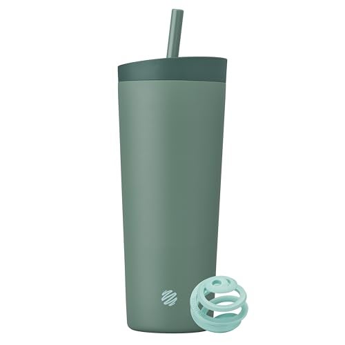 BlenderBottle 2in1 Insulated Stainless Steel Shaker Tumbler Swig Leakproof Lid Straw BlenderBall BPA Free For Protein Shakes Smoothies And Pre Workout 24 oz Seaglass - Image 1