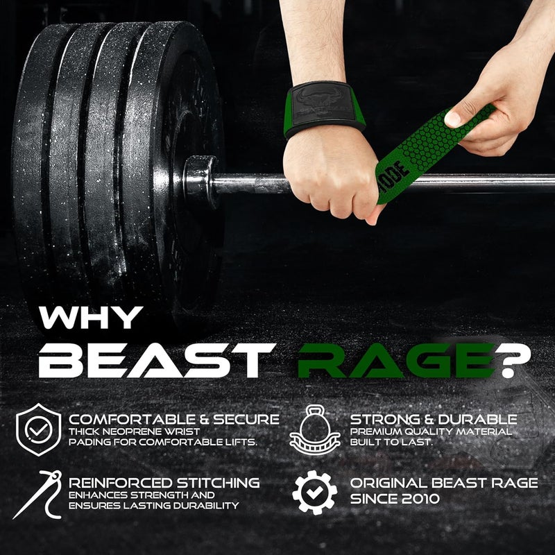 BEAST RAGE Weight Lifting Straps Fitness Padded Cotton Wrist Support Gel Advanced Grips Dumbbell Bar Wraps Heavy Duty Gym Bodybuilding Straps Power Deadlift Barbells Non Slip Exercise - Image 4