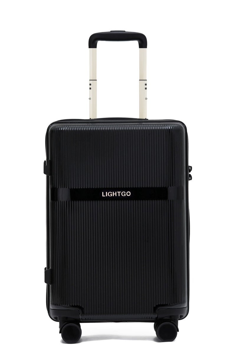 LIGHTGO 7624 black 20" carry-on cabin Suitcase luggage with TSA Lock travel case YKK zipper power bank pocket 100% PC light weight luggage - Image 1
