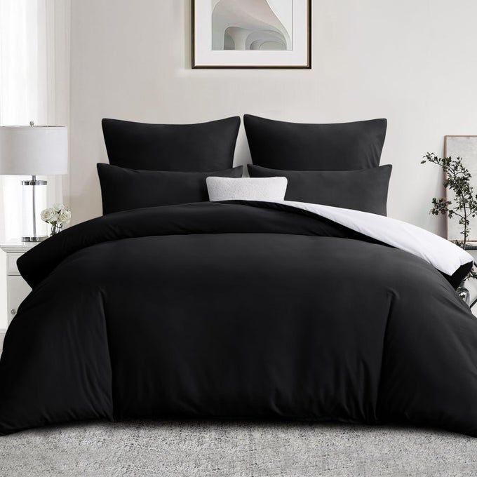 DOUBLE SIZE DUVET COVER SET 3PCS REVERSIBLE BEDDING BED SET BLACK AND WHITE DOUBLE SOFT BRUSHED MICROFIBER QUILT COVER WITH 2 PILLOWCASES 50X75CM