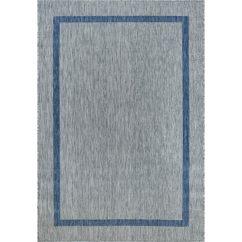 Luul Home Bordered Outdoor Rug 5x7 Washable Outside Carpet for Indoor Patio Porch Waterproof Easy Cleaning Non Shedding Area Rugs Silver Gray - Blue 5 x 7 - Image 2