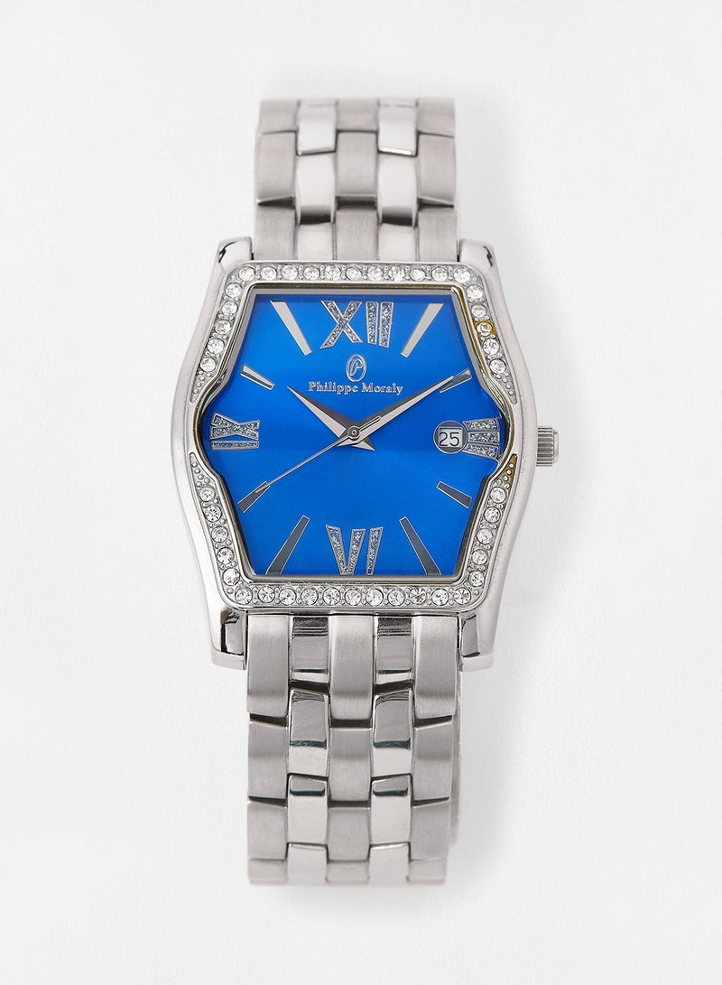 Philippe Moraly of Switzerland ساعة يد معدنية تناظرية MS0711WE - 35.3 مم - فضية - Image 1