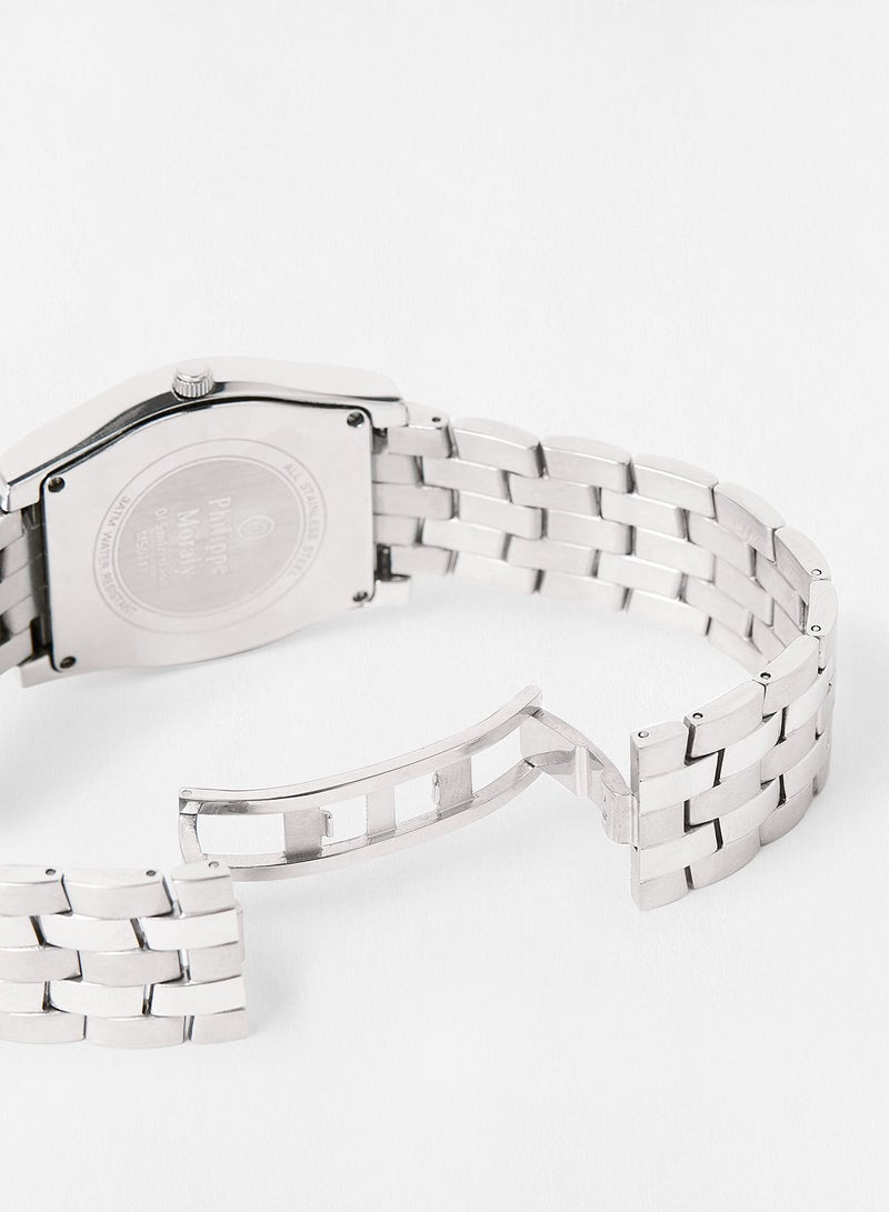 Philippe Moraly of Switzerland ساعة يد معدنية تناظرية MS0711WE - 35.3 مم - فضية - Image 4