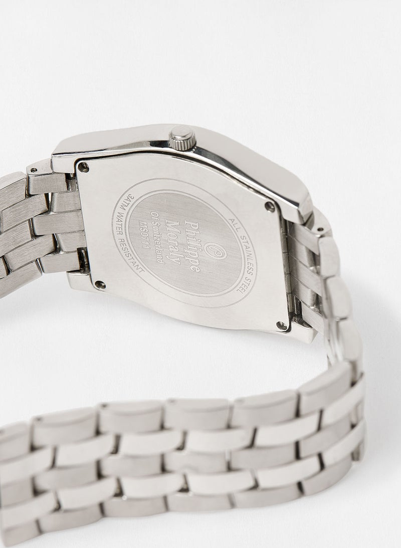 Philippe Moraly of Switzerland ساعة يد معدنية تناظرية MS0711WE - 35.3 مم - فضية - Image 3