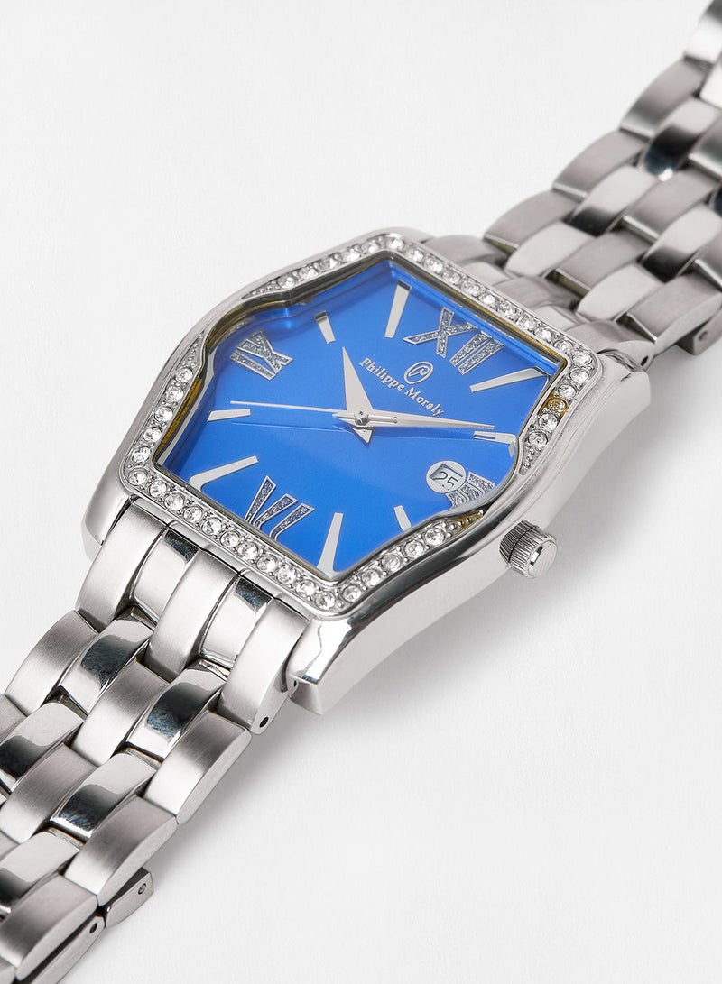 Philippe Moraly of Switzerland ساعة يد معدنية تناظرية MS0711WE - 35.3 مم - فضية - Image 2