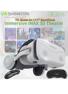 في آر شينيكون G15E VR نظارات IMAX 3D أفلام الواقع الافتراضي نظارات الواقع الافتراضي Google Cardboard Box VR خوذة للهاتف 4.7-7 بوصة، تدعم عصا التحكم في الألعاب (أبيض)  - Image 1