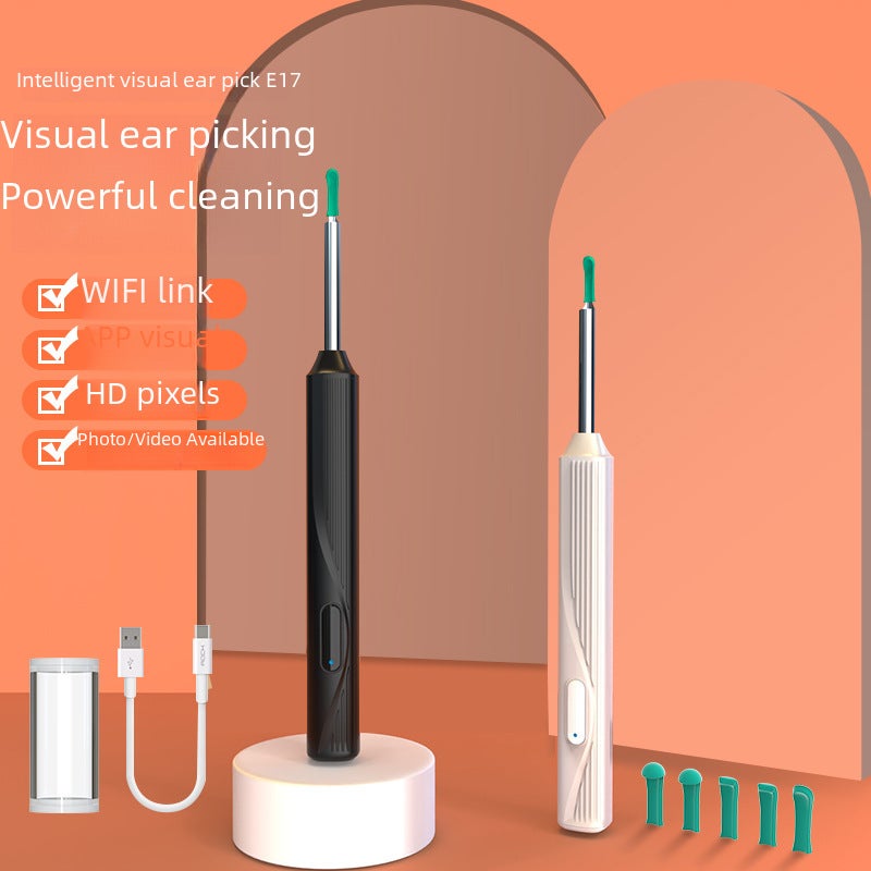 Wholesale cross-border children NE17 visual ear pick ear pick wireless cleaning endoscope HD ear pick artifact(NE17 black split spoon head with 8-piece set) - Image 2