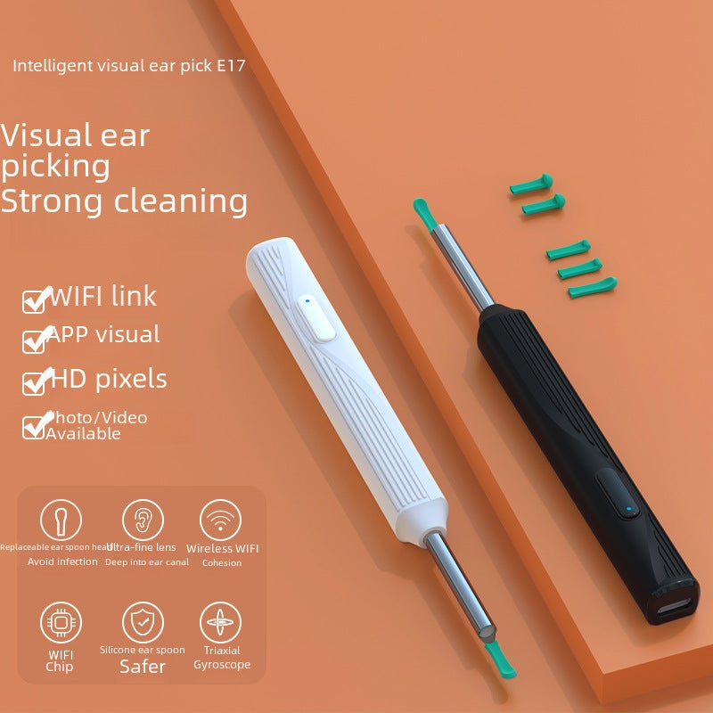 Wholesale cross-border children NE17 visual ear pick ear pick wireless cleaning endoscope HD ear pick artifact(NE17 black split spoon head with 8-piece set) - Image 4