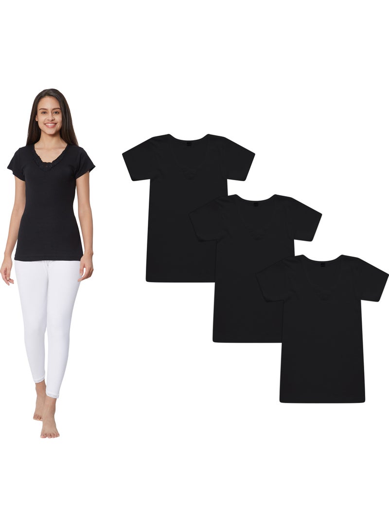 BYC WOMEN'S COTTON UNDERSHIRT (PACK OF 3) - BLACK - Image 1