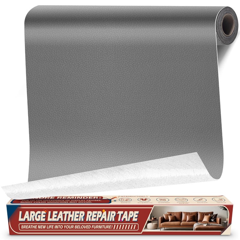 Cahomo Leather Repair Tape Patch, 17" x 79" Self Adhesive Leather Patches for Furniture,Vinyl Repair Kit for Car Seat, Couch, Chairs, Boat Seat, Sofa Dark Grey - Image 1