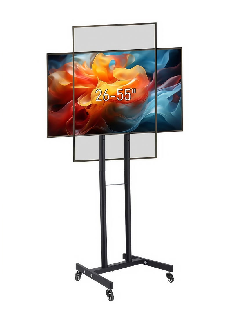 FlashHawk Mobile TV Stand for 26-55 Inch Flat Curved TV with Portrait to Landscape Rotation,Portable TV Stand with Wheels for Home/Office/Outdoor/Mall  - Image 1