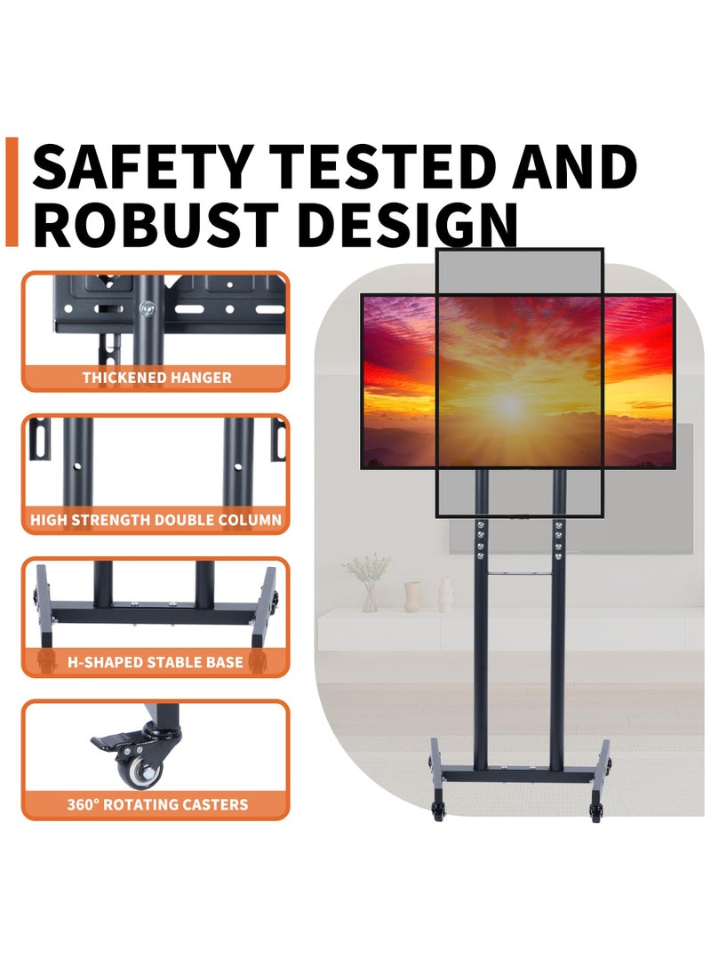 FlashHawk Mobile TV Stand for 26-55 Inch Flat Curved TV with Portrait to Landscape Rotation,Portable TV Stand with Wheels for Home/Office/Outdoor/Mall  - Image 3