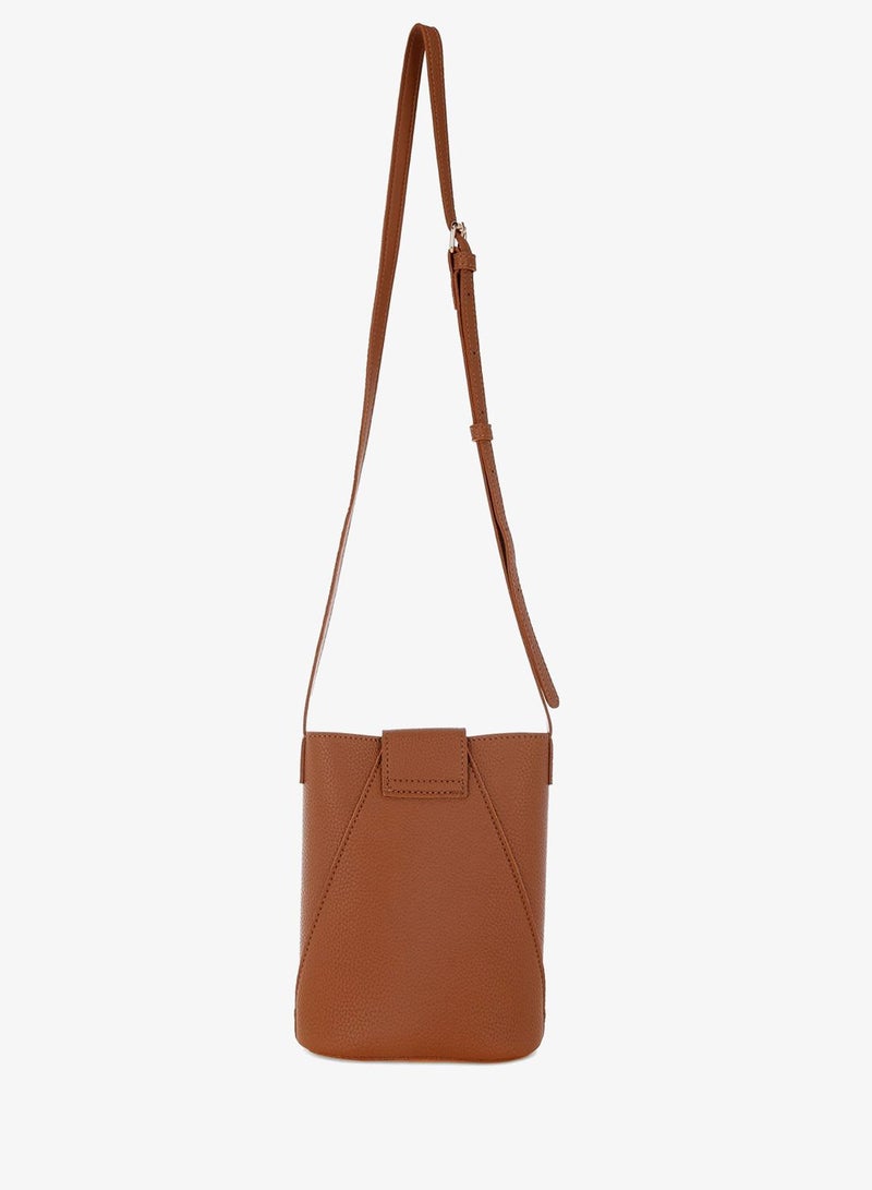 London Rag Flap Closure Sling Bag In Tan - Image 3