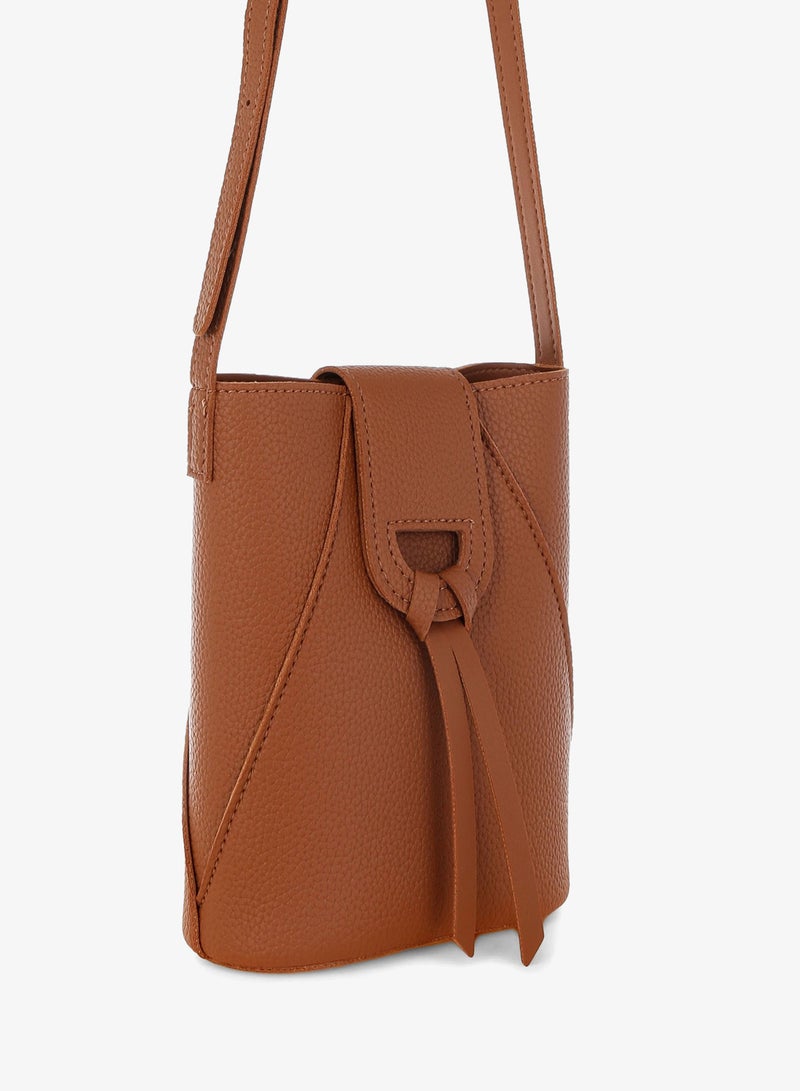 London Rag Flap Closure Sling Bag In Tan - Image 4