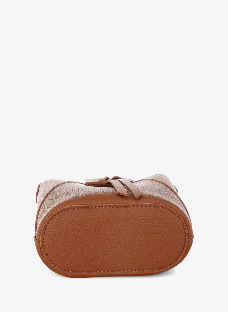 London Rag Flap Closure Sling Bag In Tan - Image 5